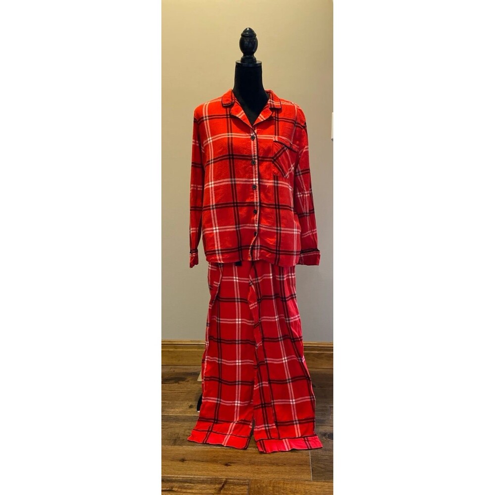 Christmas Plaid Pajamas Santa  Wondershop‎ Women Sz Medium Button Down Cotton PJ